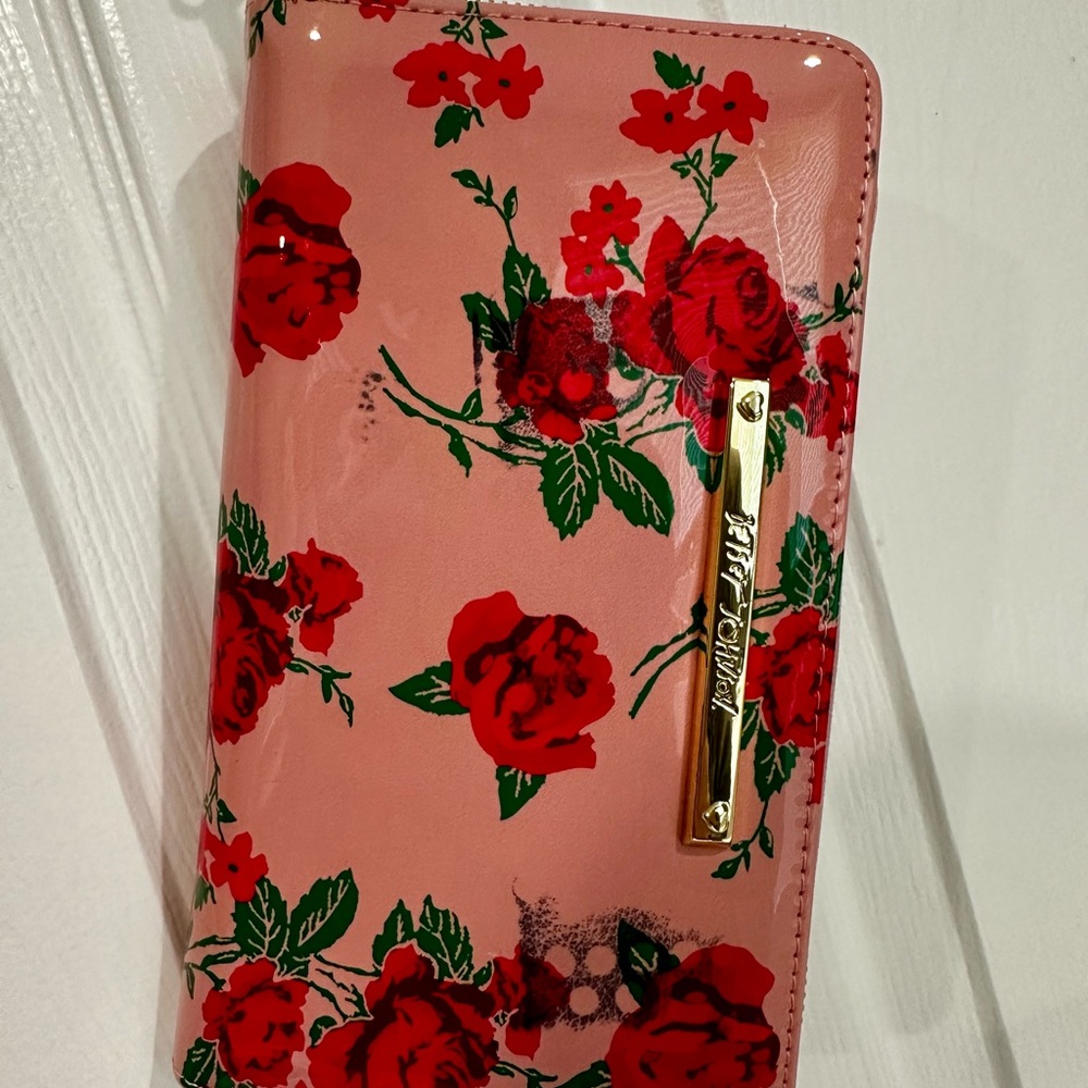 Betsey Johnson Pink Floral Wallet with Red Roses